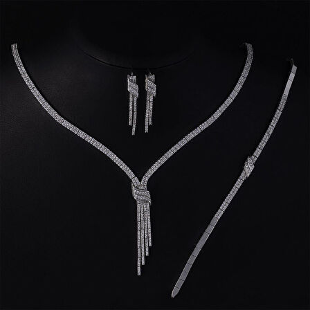 Gümüş Pazarım Su Yolu Kemerli 925 Ayar Gümüş Düğün Set