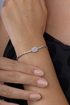 Gümüş Pazarım Baget Taşlı Rodyum Kaplama 925 Ayar Gümüş Bileklik