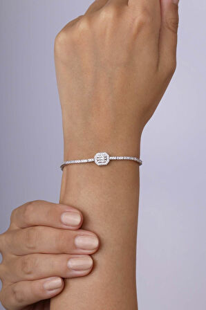 Gümüş Pazarım Baget Taşlı Rodyum Kaplama 925 Ayar Gümüş Bileklik