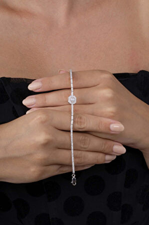 Gümüş Pazarım Baget Taşlı Rodyum Kaplama 925 Ayar Gümüş Bileklik