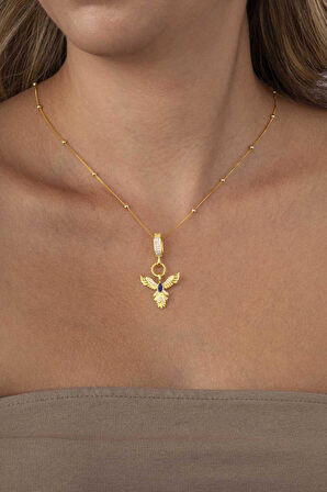 Gümüş Pazarım Safir Taşlı Altın Kaplama Anka Kuşu 925 Ayar Gümüş Kolye