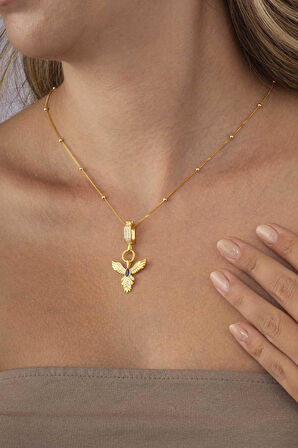 Gümüş Pazarım Safir Taşlı Altın Kaplama Anka Kuşu 925 Ayar Gümüş Kolye