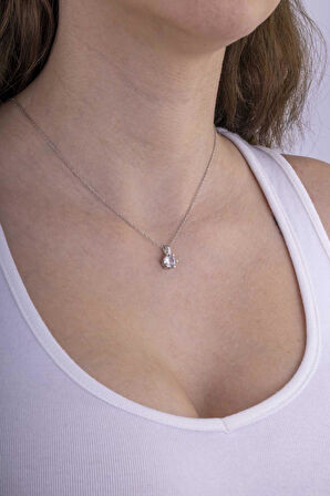 Gümüş Pazarım İYuvarlak Kesim 6 Tırnaklı Tektaş Gümüş Kadın Kolye