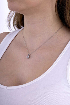 Gümüş Pazarım İYuvarlak Kesim 6 Tırnaklı Tektaş Gümüş Kadın Kolye