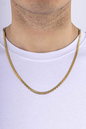 Gümüş Pazarım Altın Kaplama Çelik Kare Yassı Erkek Zincir