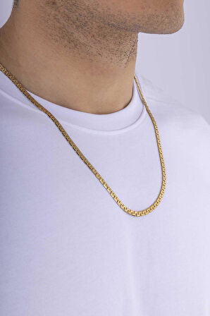 Gümüş Pazarım Altın Kaplama Çelik Kare Yassı Erkek Zincir