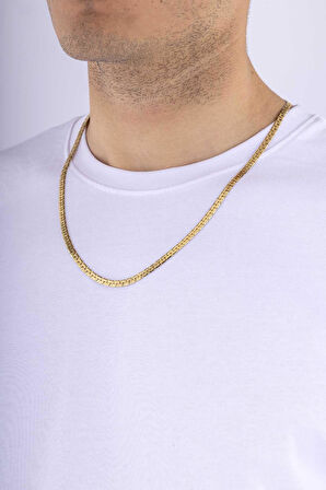 Gümüş Pazarım Altın Kaplama Çelik Kare Yassı Erkek Zincir