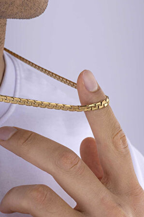 Gümüş Pazarım Altın Kaplama Çelik Kare Yassı Erkek Zincir