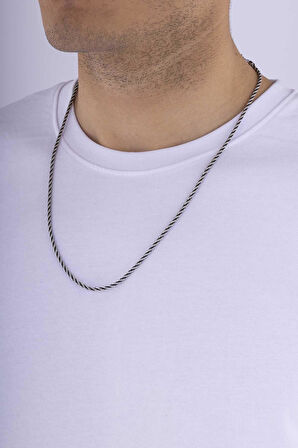 Gümüş Pazarım Burgu Model Siyah Geçişli Çelik Erkek Zincir