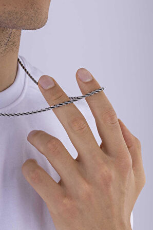 Gümüş Pazarım Burgu Model Siyah Geçişli Çelik Erkek Zincir