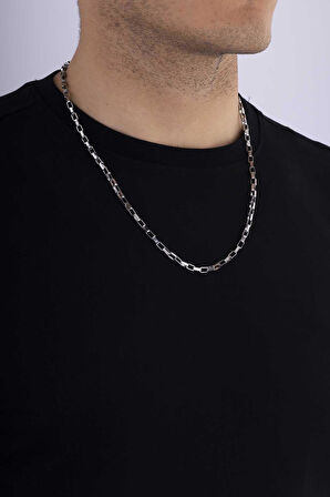 Gümüş Pazarım Geçmeli Küp Model Erkek Çelik Zincir