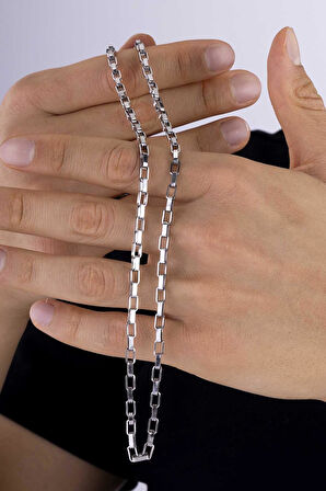 Gümüş Pazarım Geçmeli Küp Model Erkek Çelik Zincir