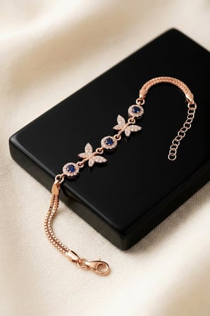 Gümüş Pazarım Rose Gold Kaplama Safir Taşlı Kelebek Motifli Gümüş Bileklik 