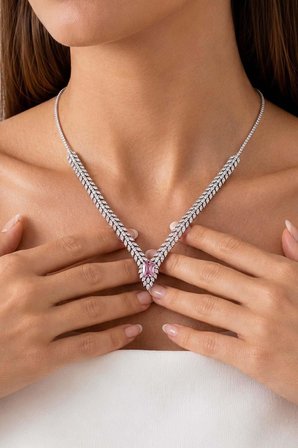 Gümüş Pazarım Prenses Serenadı Pembe Taşlı Gerdanlık Gümüş Kolye