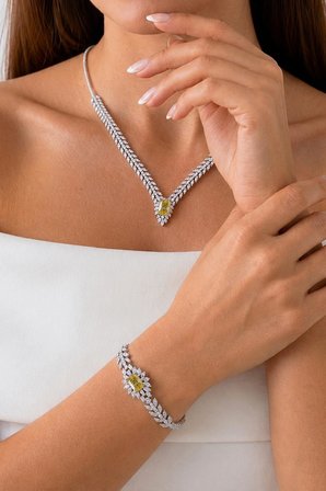 Gümüş Pazarım Prenses Serenadı Sarı Taşlı Gerdanlık Gümüş Set