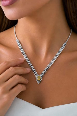 Gümüş Pazarım Prenses Serenadı Sarı Taşlı Gerdanlık Gümüş Kolye