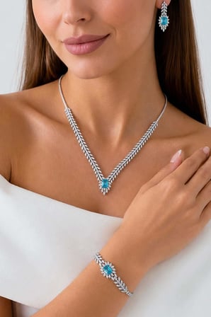 Gümüş Pazarım Prenses Serenadı Mavi Taşlı Gerdanlık Gümüş Set