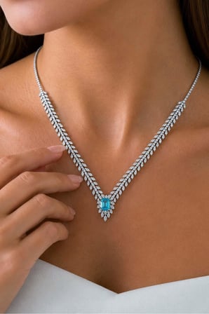 Gümüş Pazarım Prenses Serenadı Mavi Taşlı Gerdanlık Gümüş Kolye