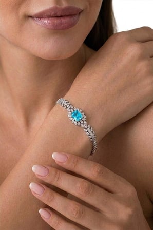 Gümüş Pazarım Prenses Serenadı Mavi Taşlı Gerdanlık Gümüş Bileklik