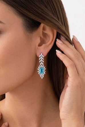 Gümüş Pazarım Prenses Serenadı Mavi Taşlı Gerdanlık Gümüş Küpe
