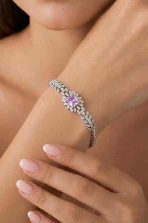 Gümüş Pazarım Prenses Serenadı Mor Taşlı Gerdanlık Gümüş Bileklik