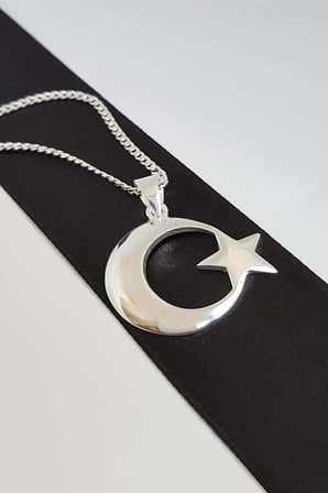 Gümüş Pazarım Rodyum Kaplama Ay Yıldız Gümüş Erkek Kolyesi