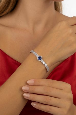 Gümüş Pazarım Safir Renkli Kemerli Su Yolu Gümüş Bileklik