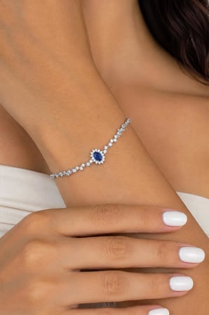 Gümüş Pazarım Oval Kesim Safir Su Yolu Gümüş Bileklik