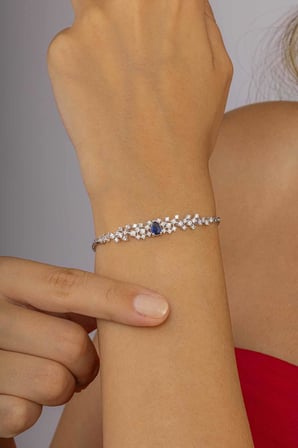 Gümüş Pazarım Safir Renkli Su Damlası Gümüş Bileklik