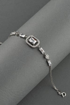 Gümüş Pazarım Baget Taşlı Emerald Kesim Gümüş Bileklik