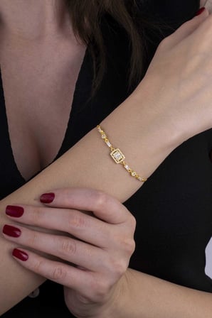 Gümüş Pazarım Altın Kaplama Baget Taşlı Emerald Kesim Gümüş Bileklik