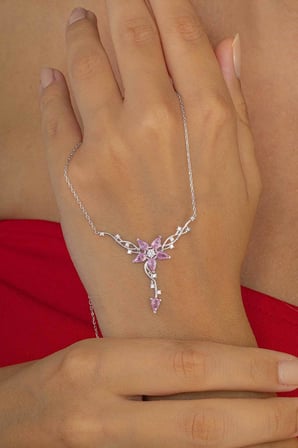 Gümüş Pazarım Pembe Taşlı Manolya Çiçeği Kadın Gümüş Kolye