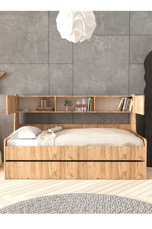 Yavrulu Karyola, Viyole Kapaklı, Kitaplıklı Yavrulu Karyola - 90x200