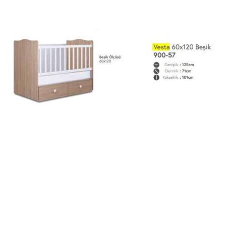 Babyhope Vesta 2 Çekmeceli Beşik 60x120 S.Meşe 900-57 Bebek Beşiği