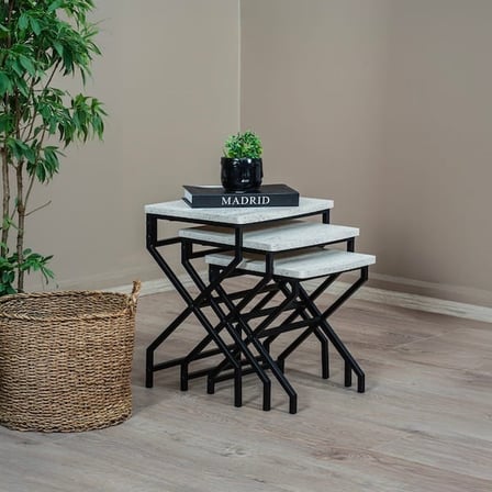 Eco Room X Ayak 3'lü Zigon Sehpa - Krem / Siyah