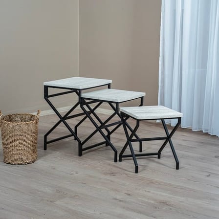 Eco Room X Ayak 3'lü Zigon Sehpa - Krem / Siyah