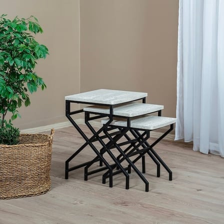 Eco Room X Ayak 3'lü Zigon Sehpa - Krem / Siyah