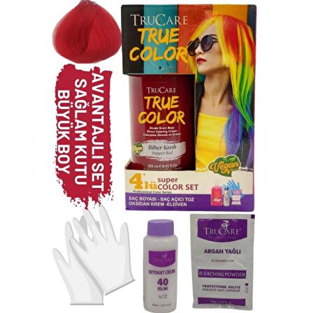 Trucare Truecolor Biber Kızılı Saç Boyası Seti Saç Açıcı ve Eldivenli