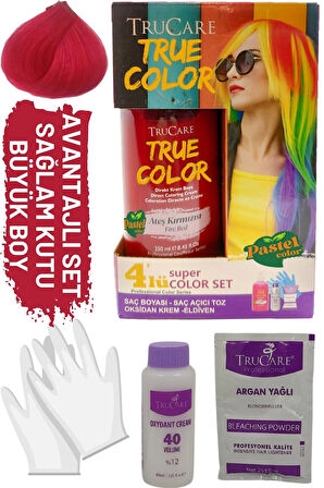 Truecolor Ateş Kırmızı Saç Boyası Seti Saç Açıcı Ve Eldivenli