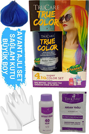 Truecolor Bulut Mavisi Saç Boyası Seti Saç Açıcı ve Eldivenli