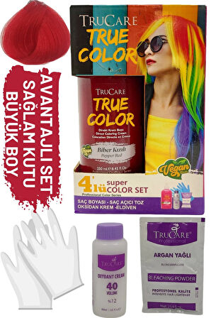 Truecolor Biber Kızılı Saç Boyası Seti Saç Açıcı ve Eldivenli