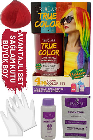 Truecolor Biber Kızılı Saç Boyası Seti Saç Açıcı ve Eldivenli