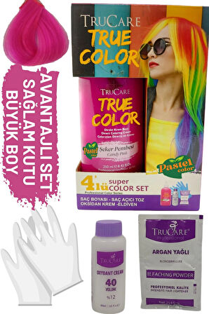 Truecolor Şeker Pembesi Saç Boyası Seti Saç Açıcı Ve Eldivenli