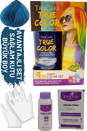 Truecolor Turkuaz Saç Boyası Seti Saç Açıcı Ve Eldivenli
