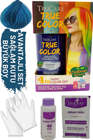 Truecolor Turkuaz Saç Boyası Seti Saç Açıcı Ve Eldivenli