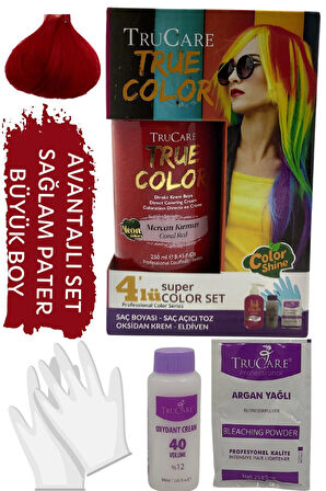 Truecolor Neon Mercan Kırmızı Saç Boyası Seti Saç Açıcı Ve Eldivenli