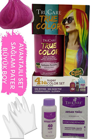 Truecolor Neon Sakura Pembe Saç Boyası Seti Saç Açıcı Ve Eldivenli