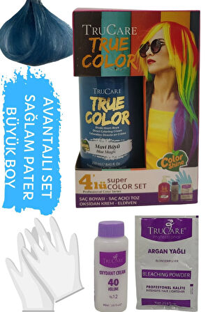 Truecolor Mavi Büyü Renkli Neon Saç Boyası Seti Saç Açıcı Ve Eldivenli