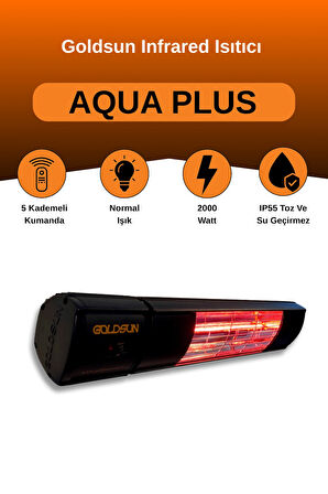 Goldsun Aqua Plus 2000 Watt GSA20P Kumandalı Suya Dayanıklı Elektrikli İnfrared Isıtıcı-Siyah