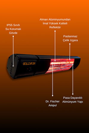 Goldsun Aqua Plus 2000 Watt GSA20P Kumandalı Suya Dayanıklı Elektrikli İnfrared Isıtıcı-Siyah